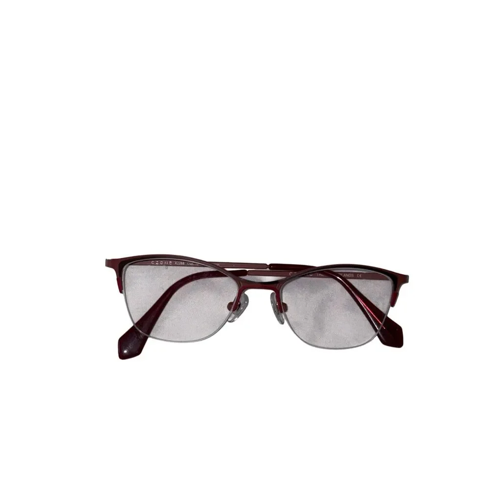C-Zone Semi-Rimless Cat-Eye Eyeglasses Wine Red Stainless Steel Half-Rim Frames